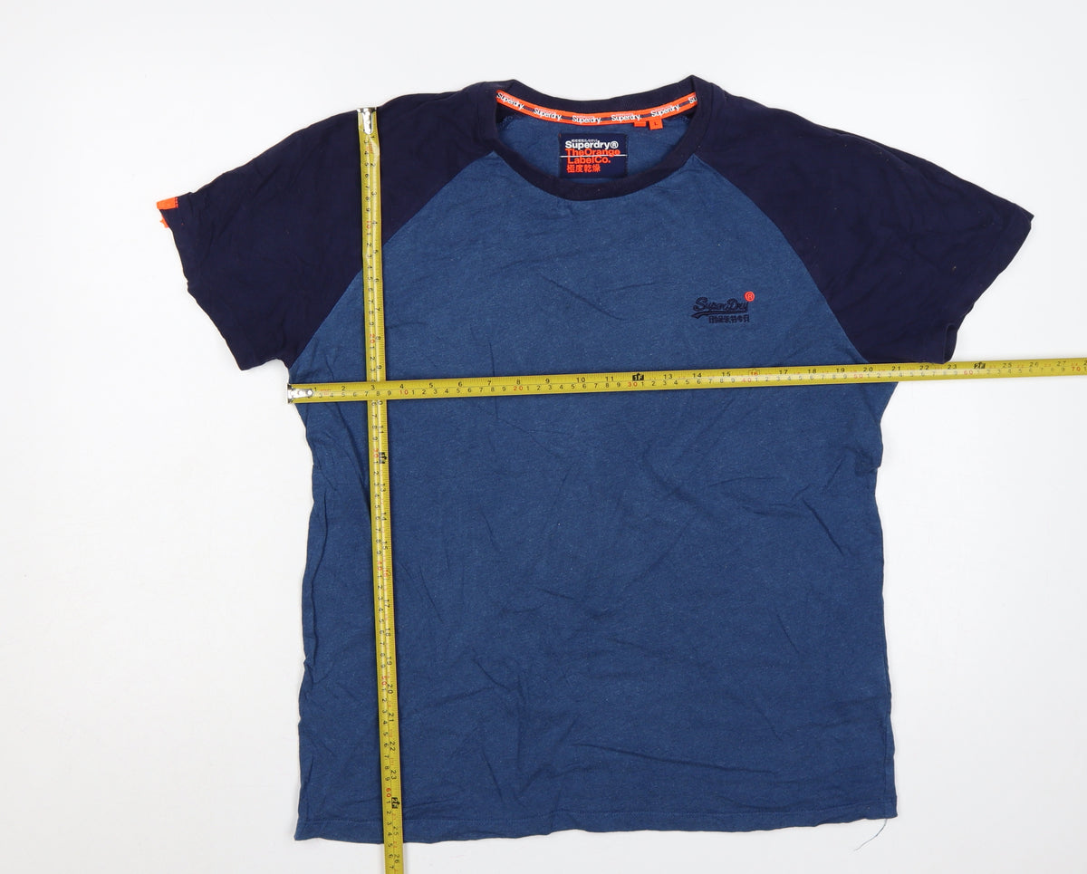 Superdry Men’s Blue L Raglan Colourblock Logo Crew Neck T-Shirt