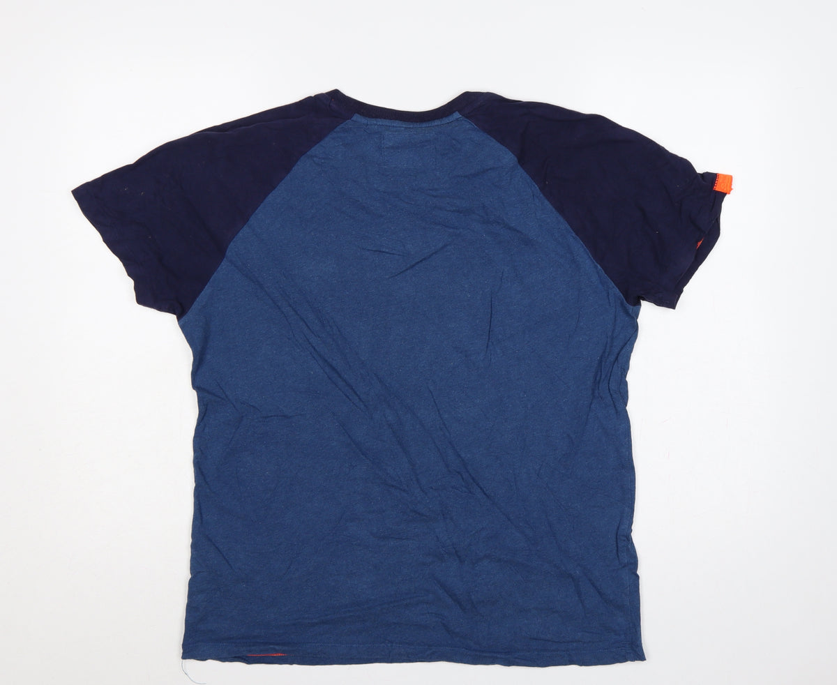 Superdry Men’s Blue L Raglan Colourblock Logo Crew Neck T-Shirt