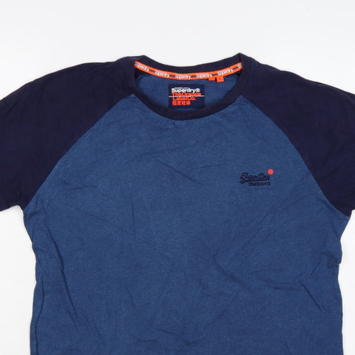 Superdry Men’s Blue L Raglan Colourblock Logo Crew Neck T-Shirt