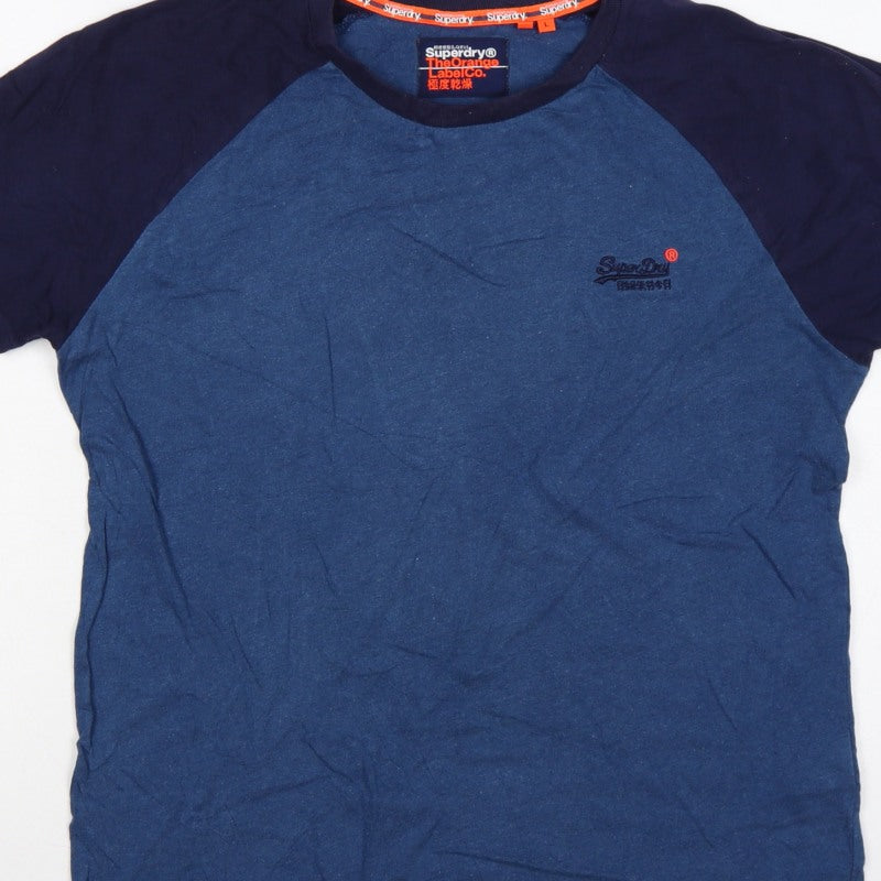 Superdry Men’s Blue L Raglan Colourblock Logo Crew Neck T-Shirt