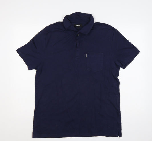 Farhi Mens Blue L Cotton Stretch Short Sleeve Pocket Polo Shirt