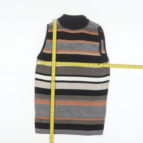 New Look Women’s Black Stripe Roll Neck Knit Tank Top UK 10