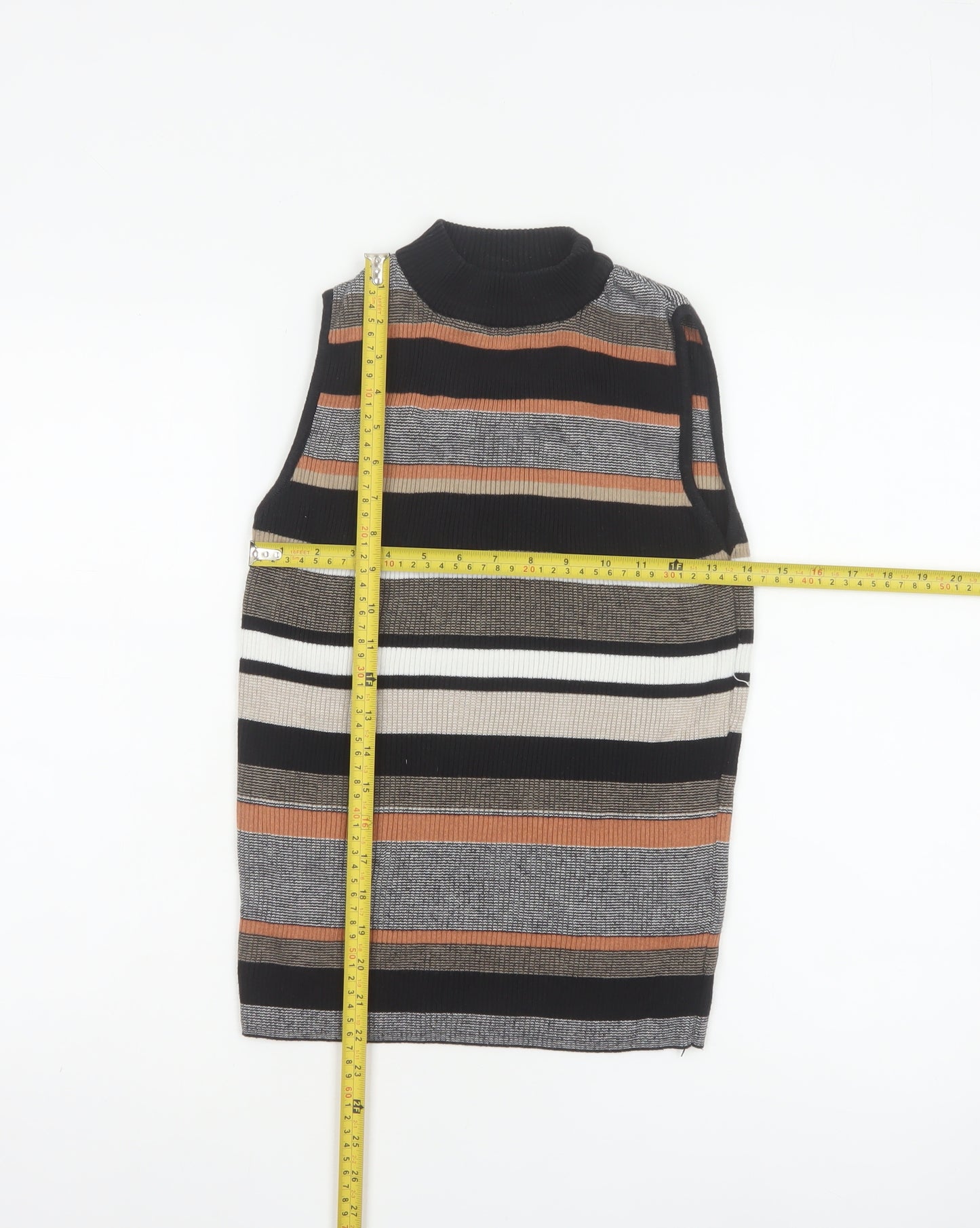 New Look Women’s Black Stripe Roll Neck Knit Tank Top UK 10