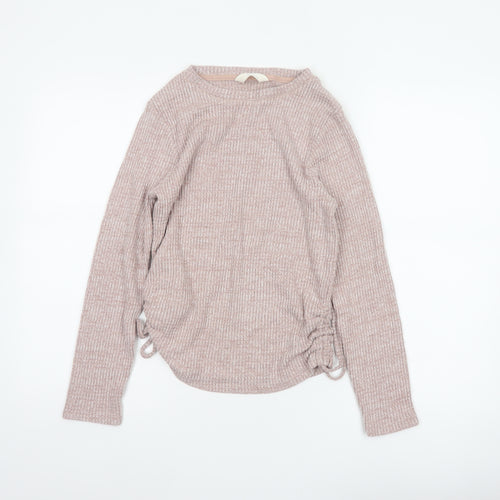 Marks and Spencer Women Pink S Jumper Rib Knit Drawstring Pyjama Top