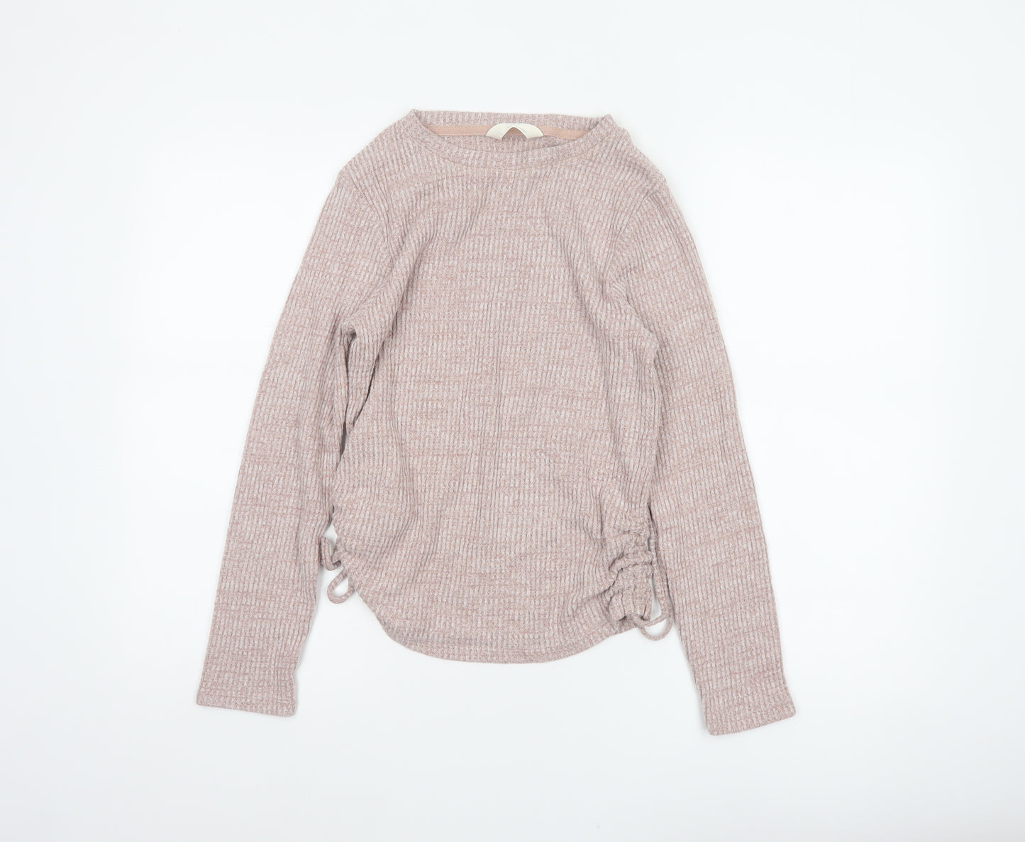 Marks and Spencer Women Pink S Jumper Rib Knit Drawstring Pyjama Top
