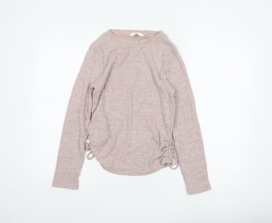 Marks and Spencer Women Pink S Jumper Rib Knit Drawstring Pyjama Top