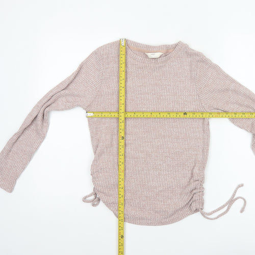 Marks and Spencer Women Pink S Jumper Rib Knit Drawstring Pyjama Top