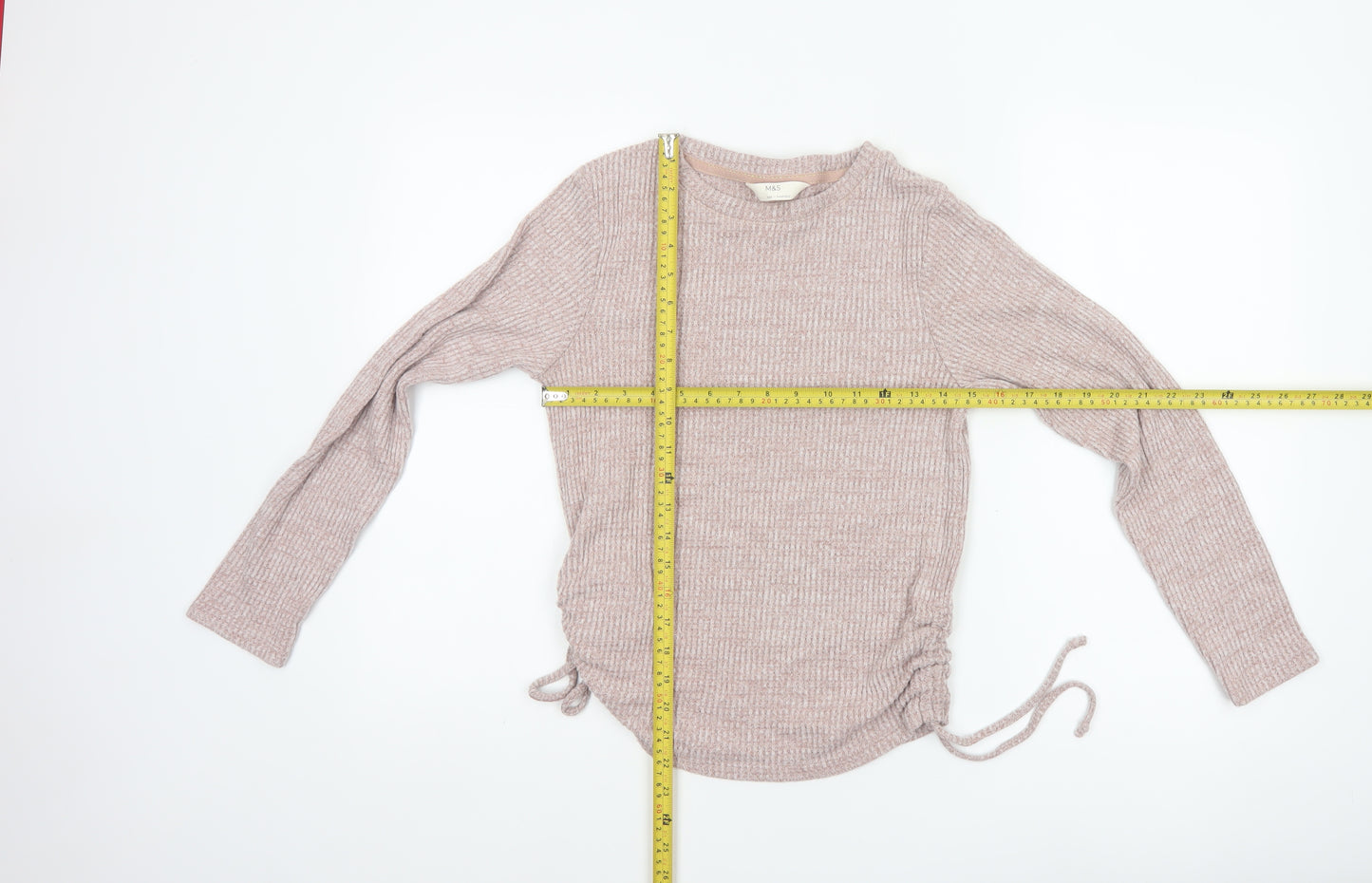 Marks and Spencer Women Pink S Jumper Rib Knit Drawstring Pyjama Top