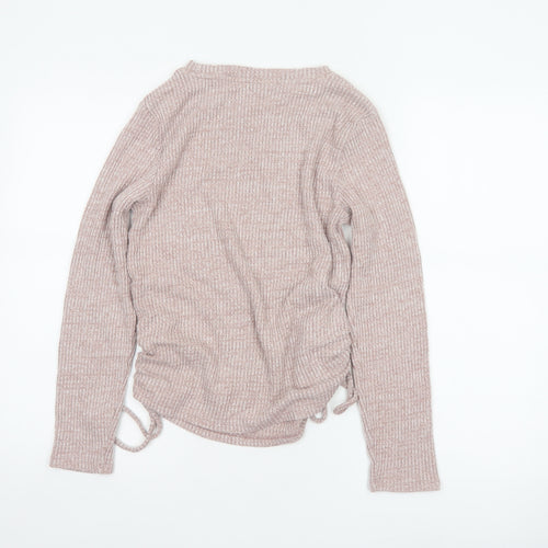 Marks and Spencer Women Pink S Jumper Rib Knit Drawstring Pyjama Top