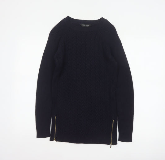 Dorothy Perkins Women Navy UK 12 Cable Knit Tunic Jumper Zip