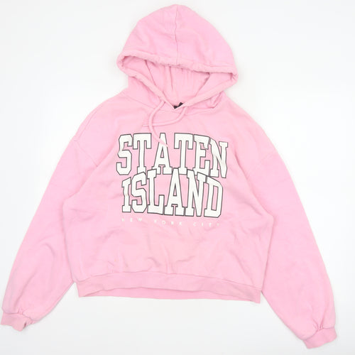 Divided H&M Women’s Pink L State Island NYC Graphic Pullover Hoodie