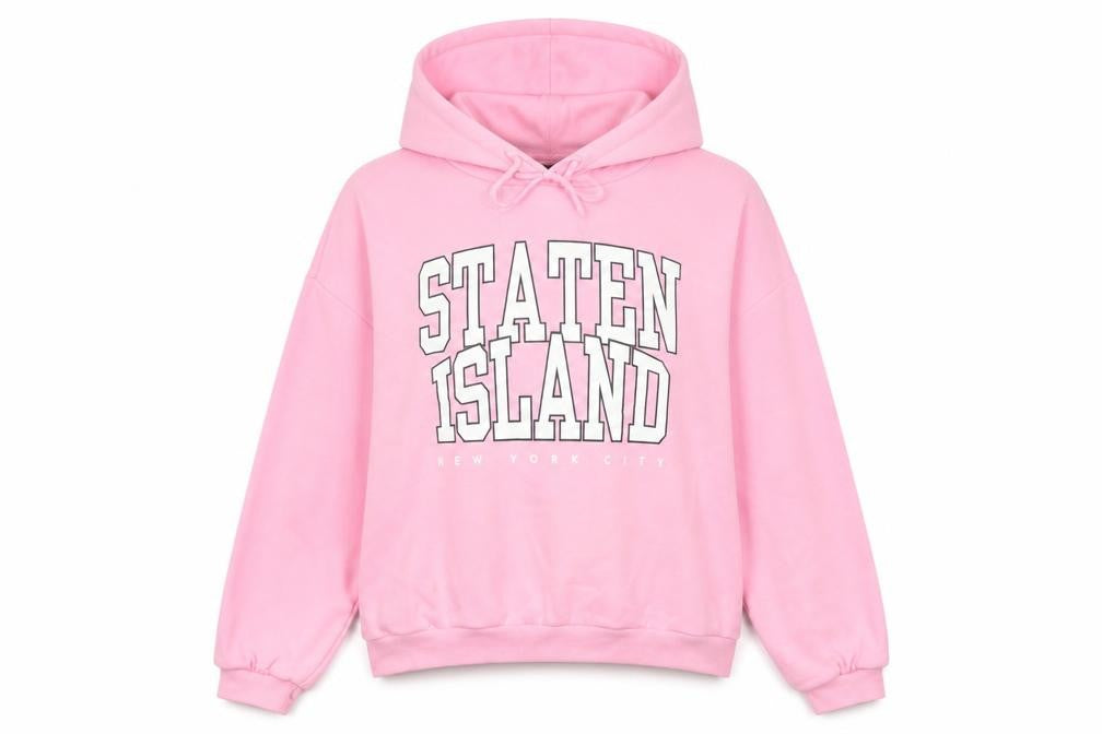 Divided H&M Women’s Pink L State Island NYC Graphic Pullover Hoodie