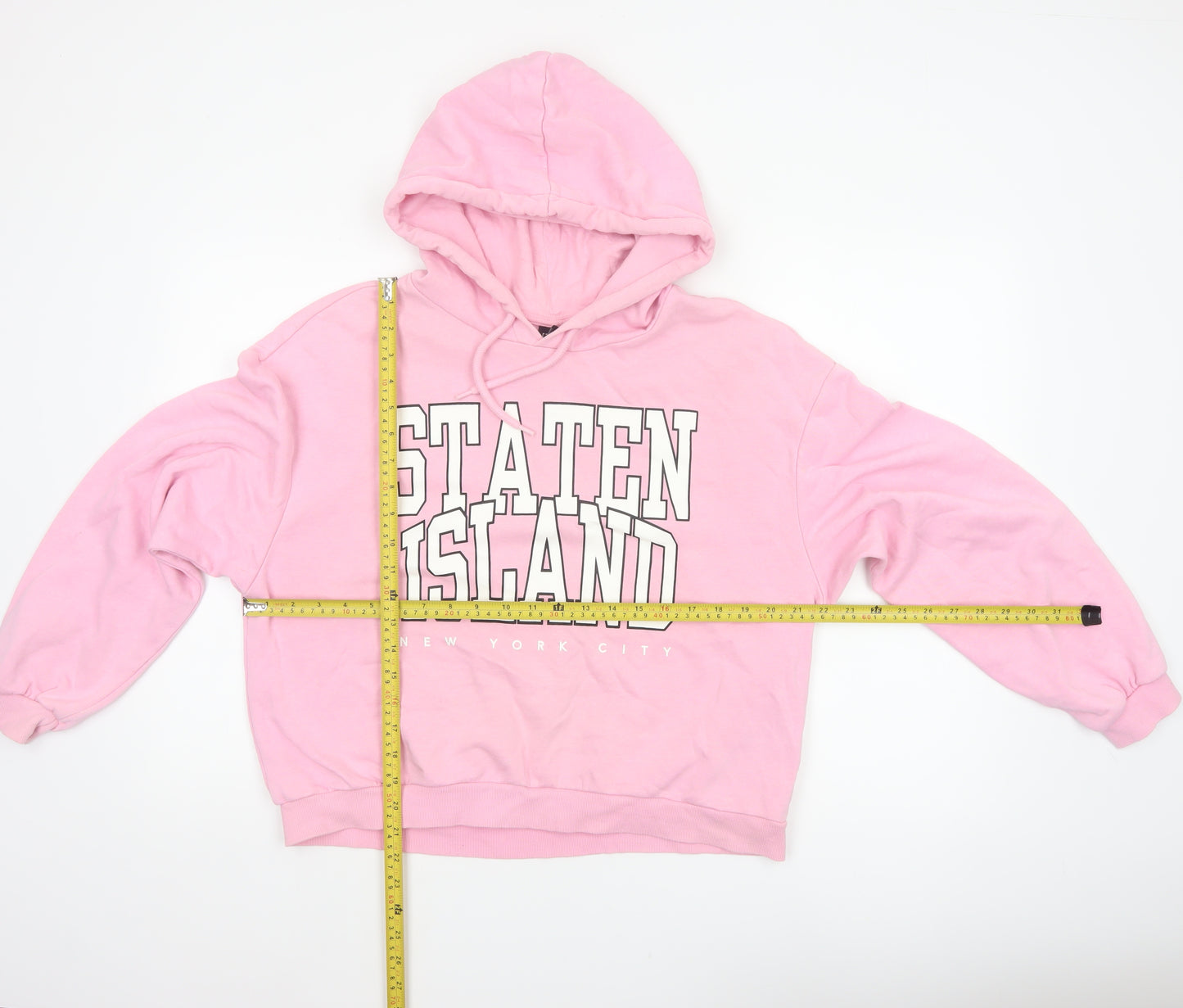 Divided H&M Women’s Pink L State Island NYC Graphic Pullover Hoodie