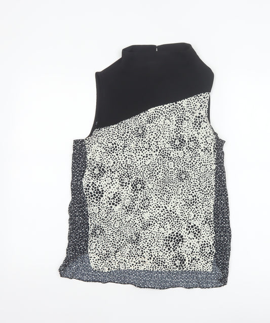 River Island Women Black Ivory Animal Print High Neck Sleeveless Blouse UK 8