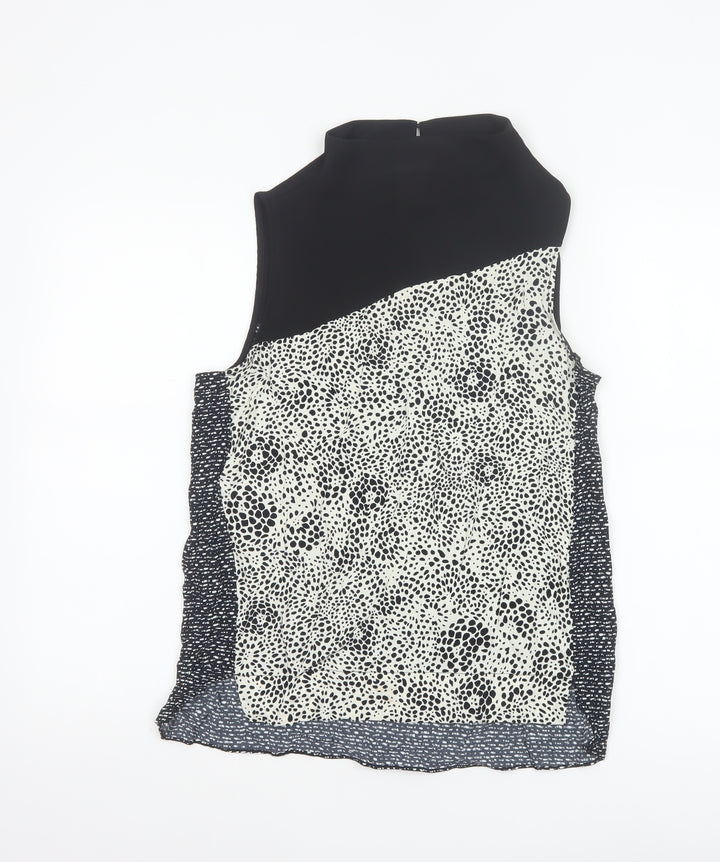 River Island Women Black Ivory Animal Print High Neck Sleeveless Blouse UK 8