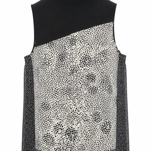River Island Women Black Ivory Animal Print High Neck Sleeveless Blouse UK 8