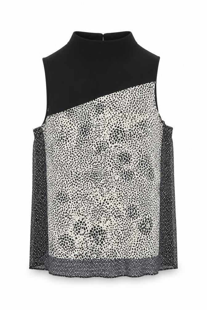 River Island Women Black Ivory Animal Print High Neck Sleeveless Blouse UK 8
