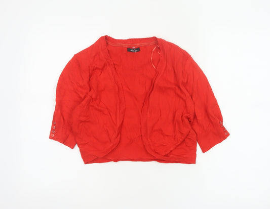 M&Co Women Red M Open 3/4 Sleeve Cotton Knit Cardigan