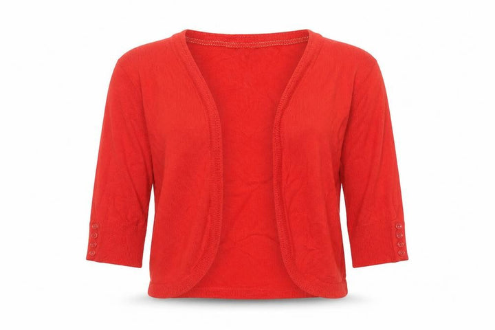 M&Co Women Red M Open 3/4 Sleeve Cotton Knit Cardigan