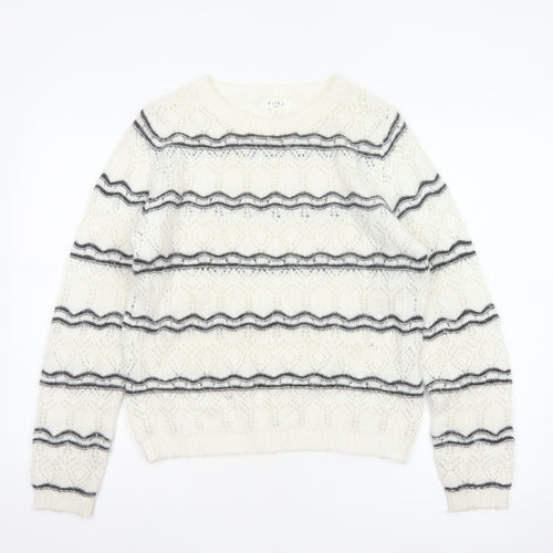 Kilky Paris Women Ivory One Size Mohair Wool Striped Pullover Jumper