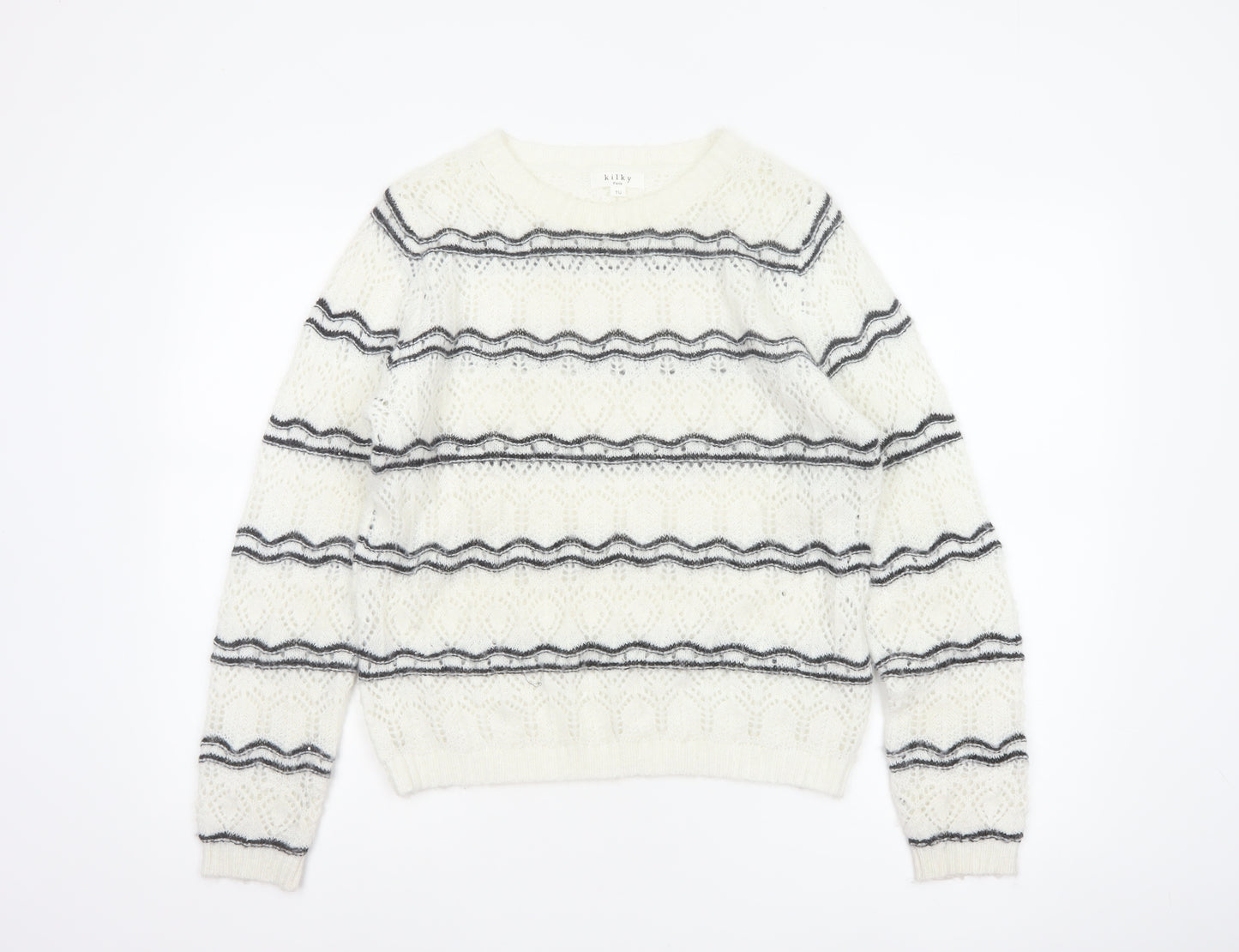 Kilky Paris Women Ivory One Size Mohair Wool Striped Pullover Jumper
