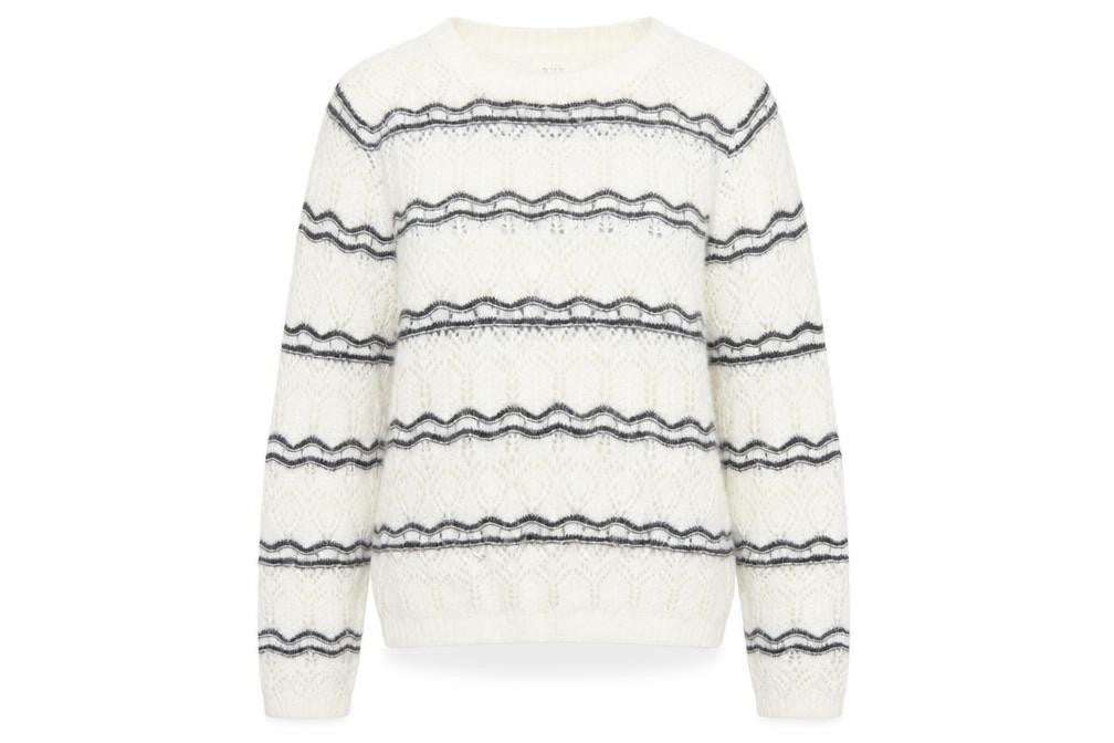 Front view of Kilky Paris Women Ivory One Size Mohair Wool Striped jumper