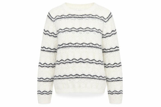 Front view of Kilky Paris Women Ivory One Size Mohair Wool Striped jumper