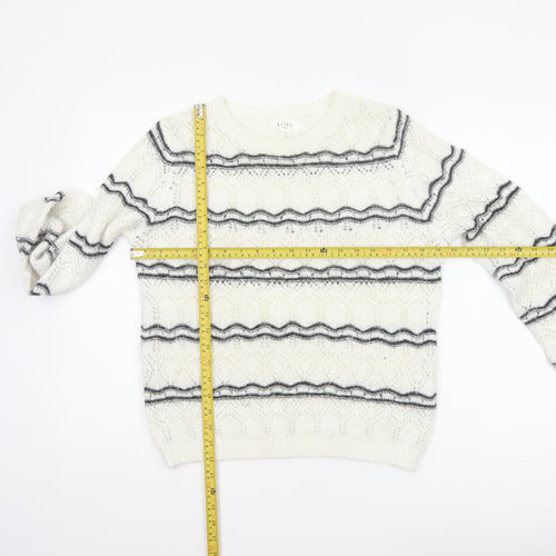 Kilky Paris Women Ivory One Size Mohair Wool Striped Pullover Jumper