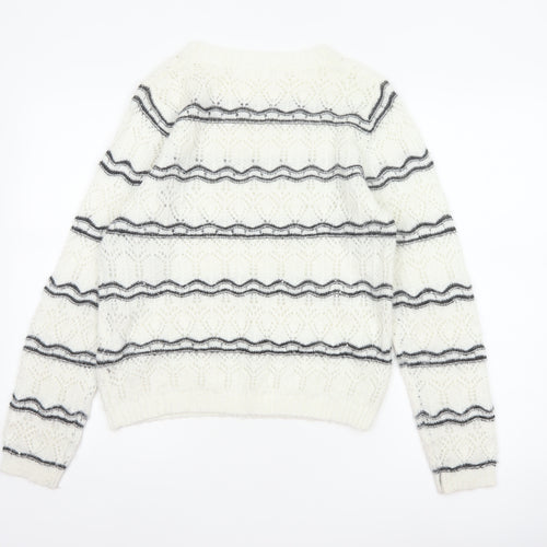 Kilky Paris Women Ivory One Size Mohair Wool Striped Pullover Jumper