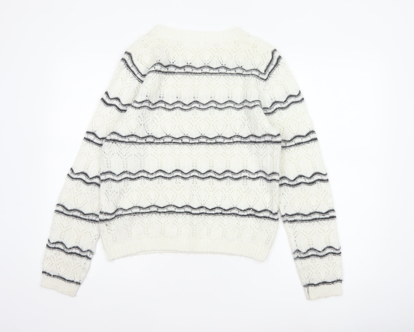Kilky Paris Women Ivory One Size Mohair Wool Striped Pullover Jumper