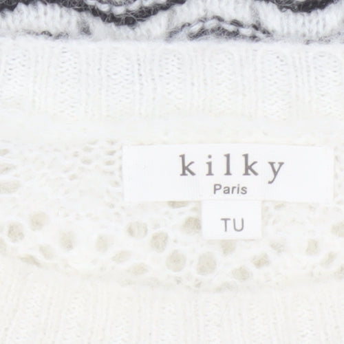 Kilky Paris Women Ivory One Size Mohair Wool Striped Pullover Jumper
