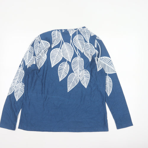 Bonmarché Women Blue Leaf Print Long Sleeve Jersey Blouse UK 14