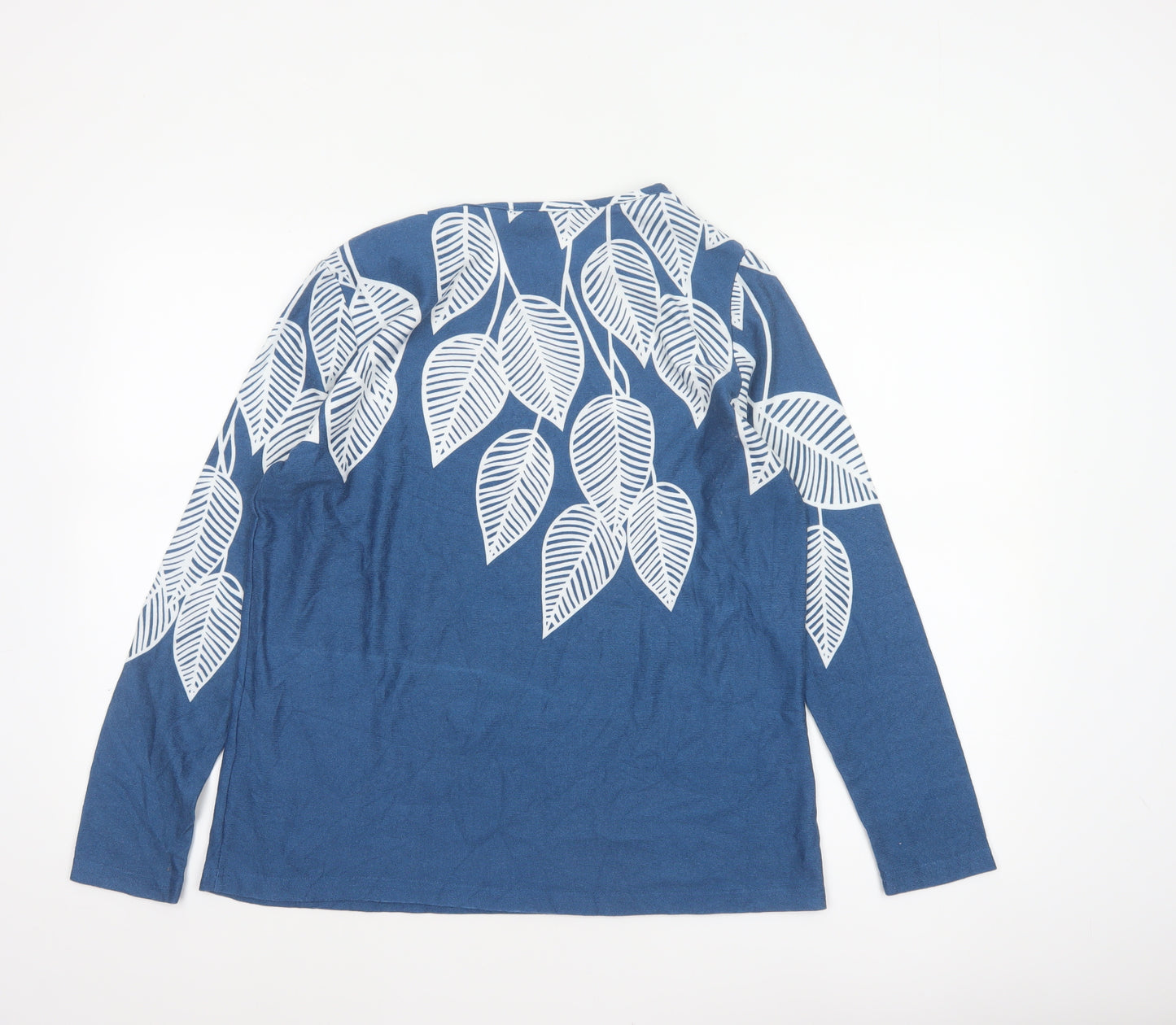Bonmarché Women Blue Leaf Print Long Sleeve Jersey Blouse UK 14