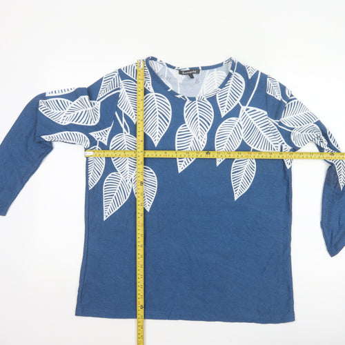Bonmarché Women Blue Leaf Print Long Sleeve Jersey Blouse UK 14