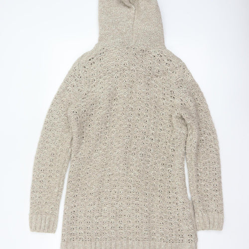 TU Women’s Beige Size 12 Hooded Fur Trim Longline Knit Cardigan
