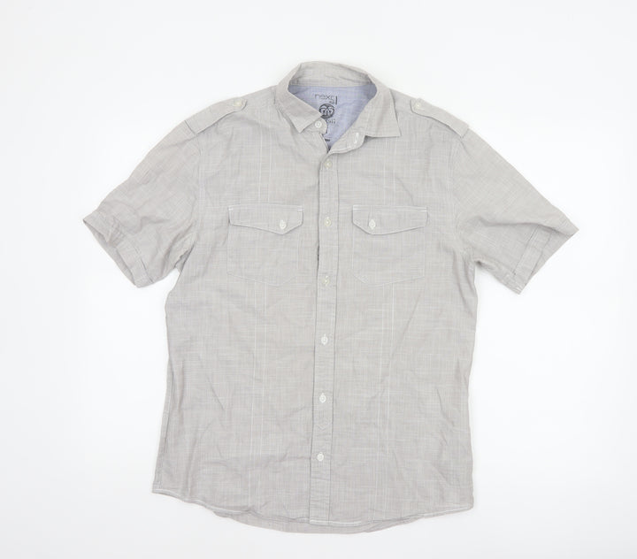 Next Men’s Grey Small Short Sleeve Cotton Utility Button-Up Shirt