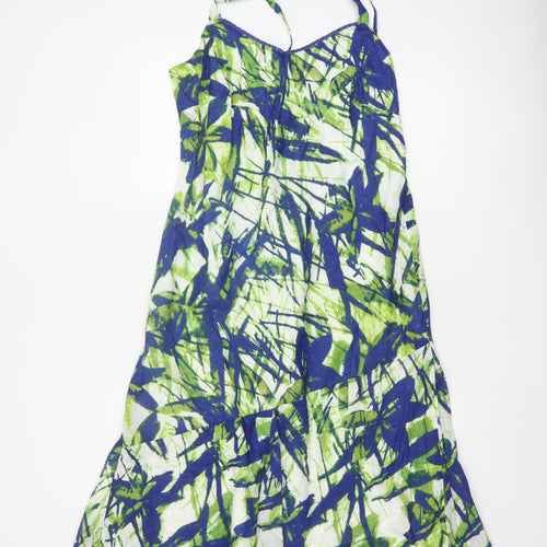 Per Una Women Blue Green UK 14 Fit & Flare Long Cotton Lace Dress