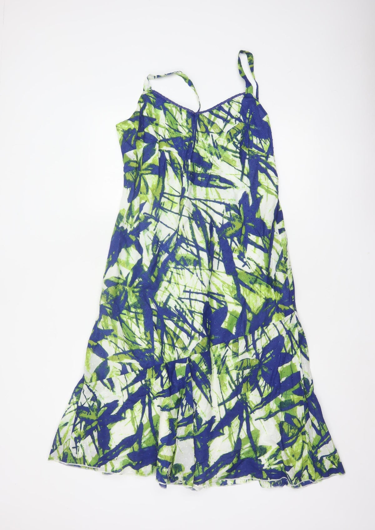 Per Una Women Blue Green UK 14 Fit & Flare Long Cotton Lace Dress