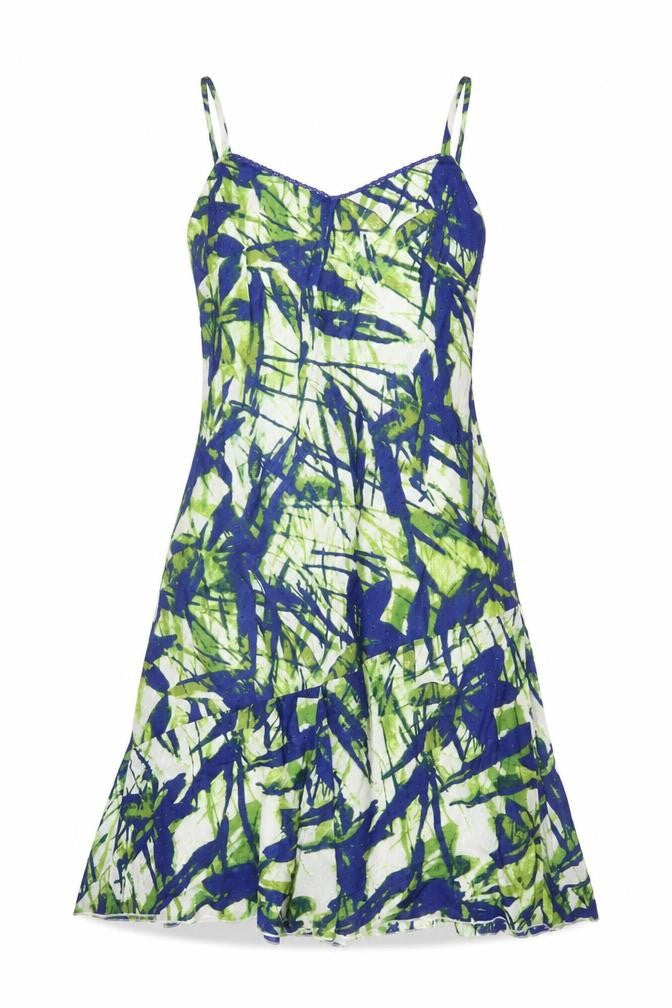 Per Una Women Blue Green UK 14 Fit & Flare Long Cotton Lace Dress