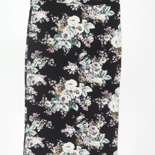 New Look Women Black Floral UK 12 Midi Pencil Stretch Skirt