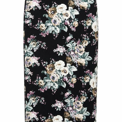 New Look Women Black Floral UK 12 Midi Pencil Stretch Skirt
