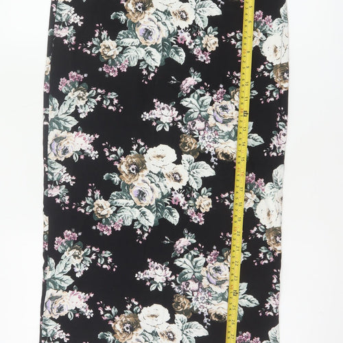 New Look Women Black Floral UK 12 Midi Pencil Stretch Skirt