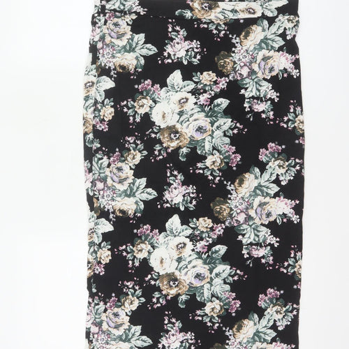 New Look Women Black Floral UK 12 Midi Pencil Stretch Skirt