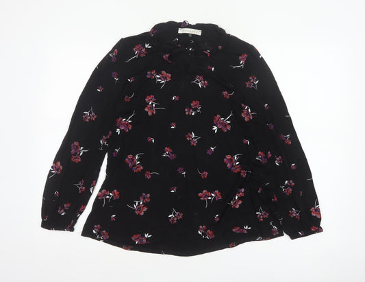 Maison de Nimes Women Black Floral Long Sleeve Tie Neck Blouse Size S