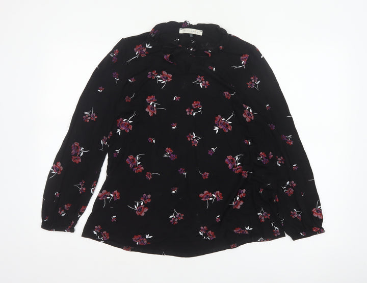Maison de Nimes Women Black Floral Long Sleeve Tie Neck Blouse Size S