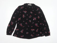 Maison de Nimes Women Black Floral Long Sleeve Tie Neck Blouse Size S
