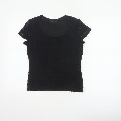 Precis Petite Women Black S Fitted Sheer Knit Scoop Neck Top