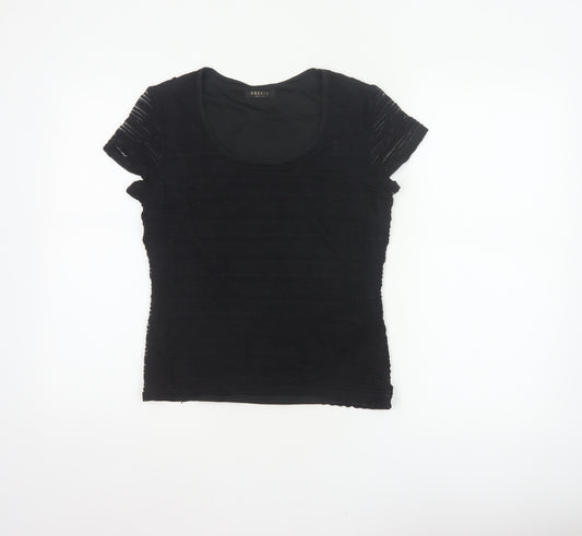 Precis Petite Women Black S Fitted Sheer Knit Scoop Neck Top