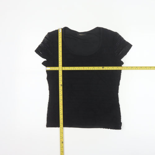 Precis Petite Women Black S Fitted Sheer Knit Scoop Neck Top