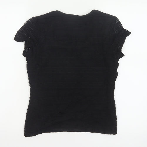 Precis Petite Women Black S Fitted Sheer Knit Scoop Neck Top
